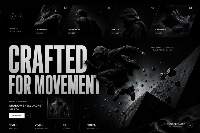 Концепт сайту Crafted — Техвеар-бренд